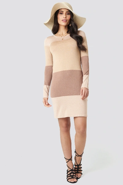 Shop Luisa Lion X Na-kd Light Knit Blocked Dress - Beige In Light Beige