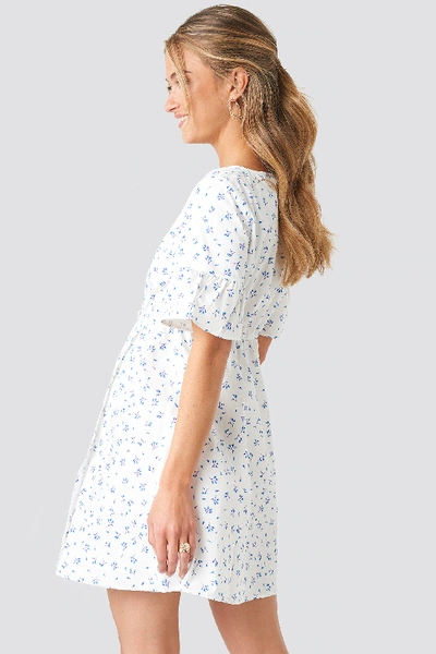Shop Na-kd Ruffle Sleeve Mini Dress - White In Floral Print