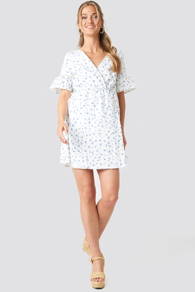 Shop Na-kd Ruffle Sleeve Mini Dress - White In Floral Print