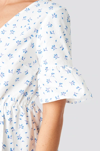 Shop Na-kd Ruffle Sleeve Mini Dress - White In Floral Print