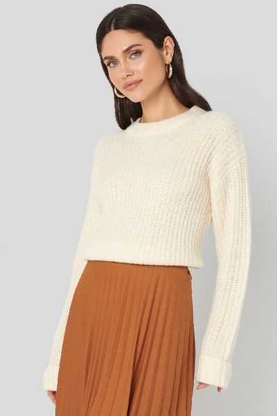 Shop Na-kd Folded Sleeve Round Neck Knitted Sweater - Offwhite