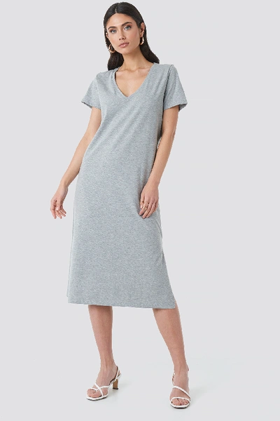 Shop Na-kd V-neck Jersey Dress - Grey In Grey Melange