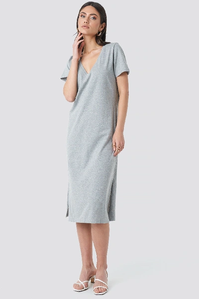 Shop Na-kd V-neck Jersey Dress - Grey In Grey Melange