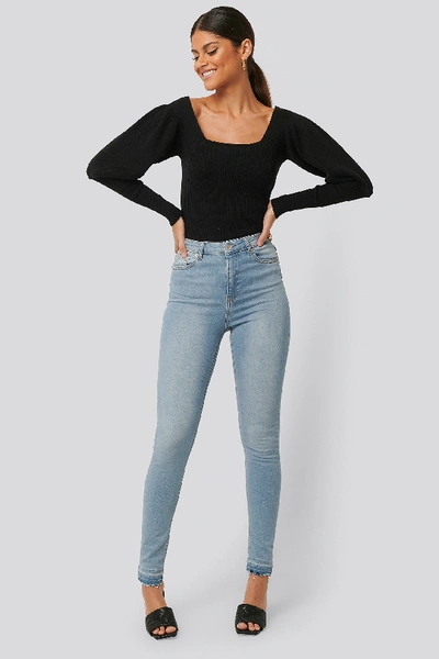Na-kd Skinny High Waist Open Hem Jeans Tall - Blue In Light Blue | ModeSens