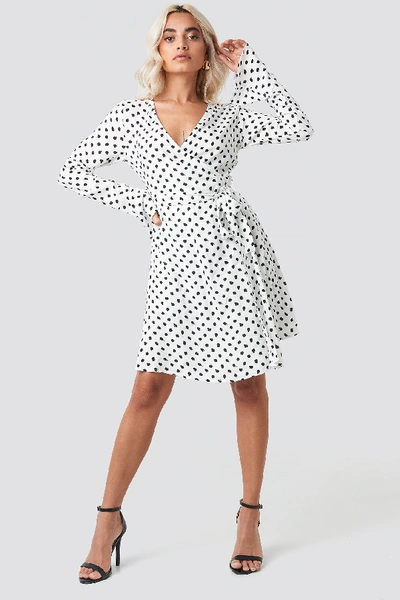 Shop Afj X Na-kd Dot Print Wrap Mini Dress - White In White/black