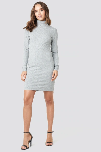 Shop Na-kd Polo Neck Dress Grey In Grey Melange