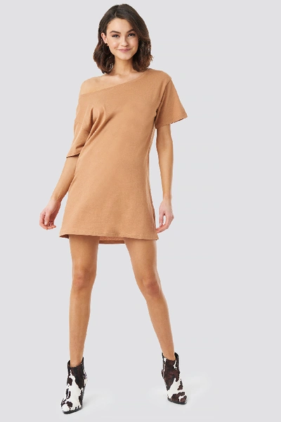 Shop Na-kd One Shoulder T-shirt Dress - Beige In Tan