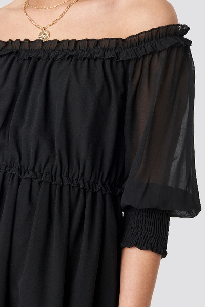 Shop Schanna X Na-kd Off Shoulder Chiffon Midi Dress Black