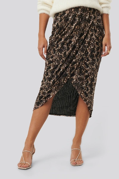 Shop Na-kd Printed Overlap Mesh Skirt - Brown In Snake