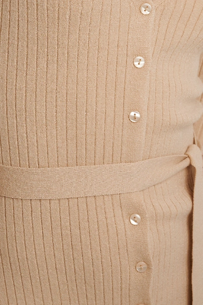 Shop Na-kd Belted Ribbed Knitted Midi Dress - Beige