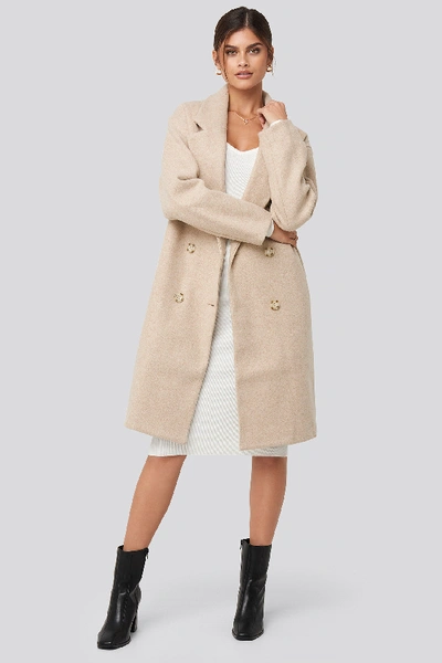 Shop Adorable Caro X Na-kd Long Double Breasted Coat Beige