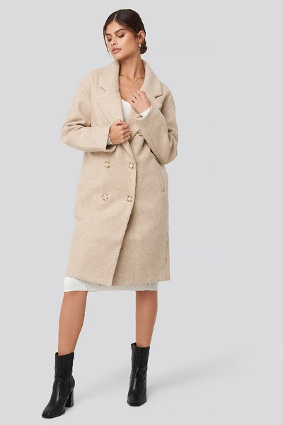 Shop Adorable Caro X Na-kd Long Double Breasted Coat Beige