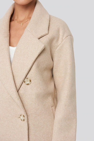 Shop Adorable Caro X Na-kd Long Double Breasted Coat Beige