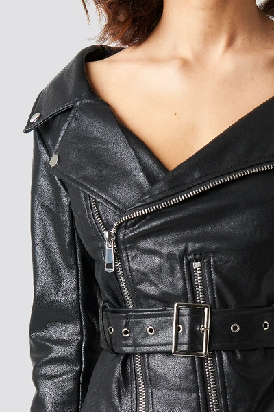 Shop Na-kd Off The Shoulder Pu Biker Jacket Black