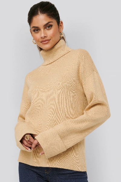 Shop Afj X Na-kd High Neck Knitted Sweater - Beige