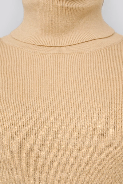 Shop Afj X Na-kd High Neck Knitted Sweater - Beige