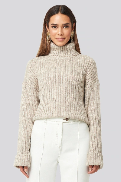 Shop Na-kd Ribbed Knitted Turtleneck Sweater - Beige