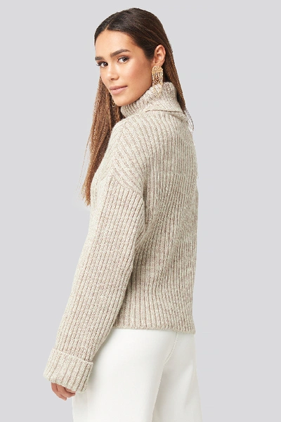 Shop Na-kd Ribbed Knitted Turtleneck Sweater - Beige