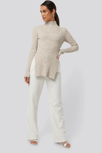 Shop Na-kd Knitted Side Slit Sweater - Beige