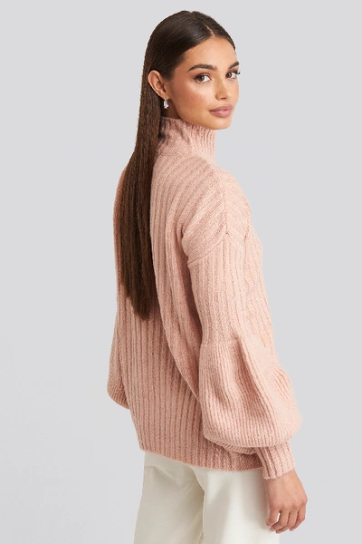 Shop Trendyol High Neck Puff Sleeve Knitted Sweater - Pink