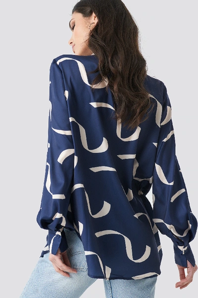 Shop Na-kd Tied Collar Printed Shirt - Blue In Wave Blue