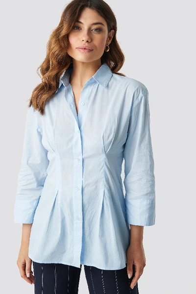 Shop Na-kd Pleat Detail Oversized Shirt - Blue In Light Blue
