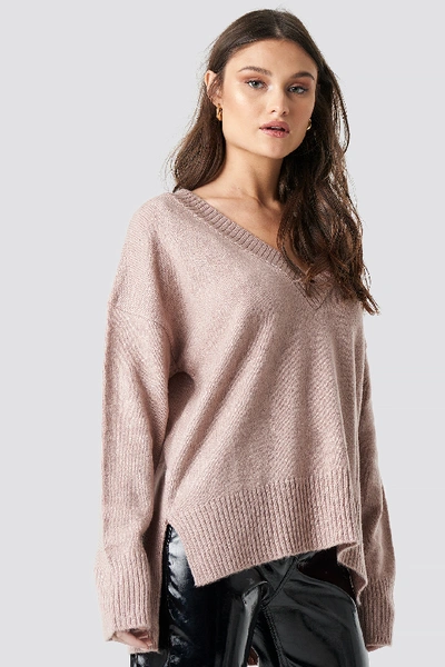 Shop Na-kd Deep V-neck Oversized Sweater Pink In Dusty Pink