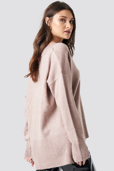 Shop Na-kd Deep V-neck Oversized Sweater Pink In Dusty Pink