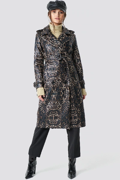 Shop Na-kd Leopard Belted Coat Multicolor In Brown Leopard