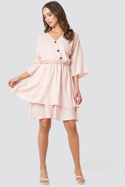 Shop Schanna X Na-kd Contrast Button Layered Dress - Pink In Nude Pink