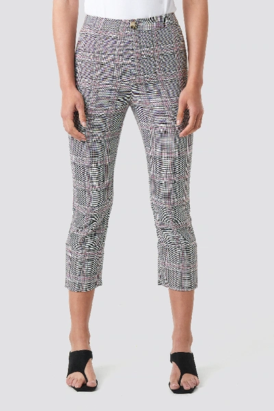 Shop Na-kd Cropped Back Slit Detail Pants - Grey In Grey Check