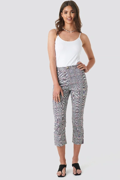 Shop Na-kd Cropped Back Slit Detail Pants - Grey In Grey Check