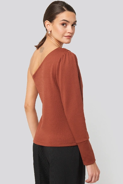 Shop Trendyol One Shoulder Long Sleeve Top - Brown,red In Brick