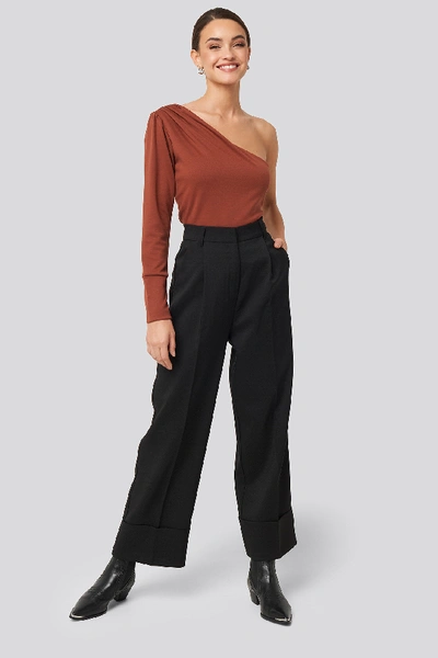 Shop Trendyol One Shoulder Long Sleeve Top - Brown,red In Brick