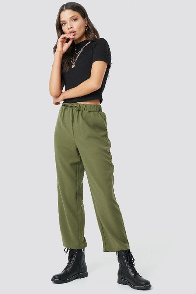 Shop Astrid Olsen X Na-kd Drawstring Suit Pants Green In Olive