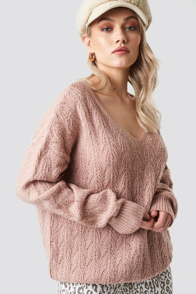 Shop Kae Sutherland X Na-kd V-neck Pattern Knitted Sweater - Pink In Light Pink