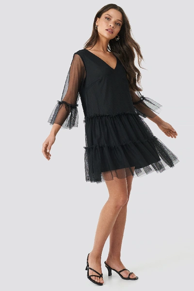 Shop Na-kd Ruffle Mesh Mini Dress - Black
