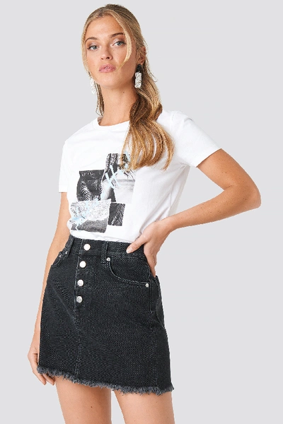 Shop Na-kd Raw Hem Button Up Mini Skirt In Black
