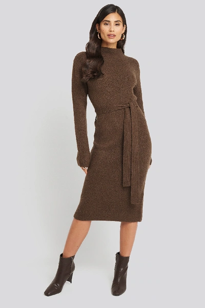 Shop Afj X Na-kd Tied Waist Knitted Dress - Brown