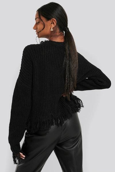Shop Na-kd Ripped Hem V-neck Sweater - Black In Deep Black