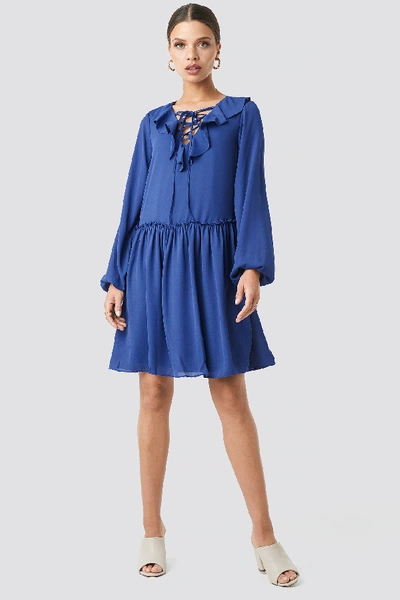 Shop Trendyol Binding Detail Frill Dress - Blue In Indigo