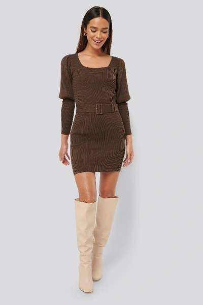 Shop Misslisibell X Na-kd Puff Sleeve Knitted Dress - Brown In Cocoa