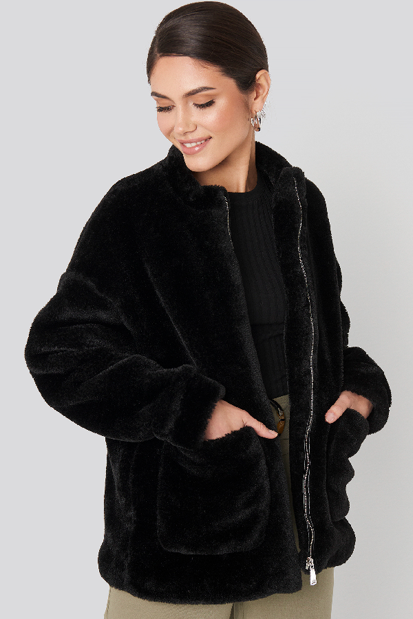 short black faux fur jacket