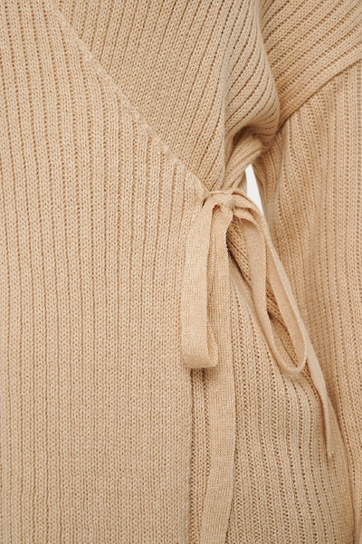 Shop Afj X Na-kd Ribbed Overlap Tie Sweater - Beige In Creme