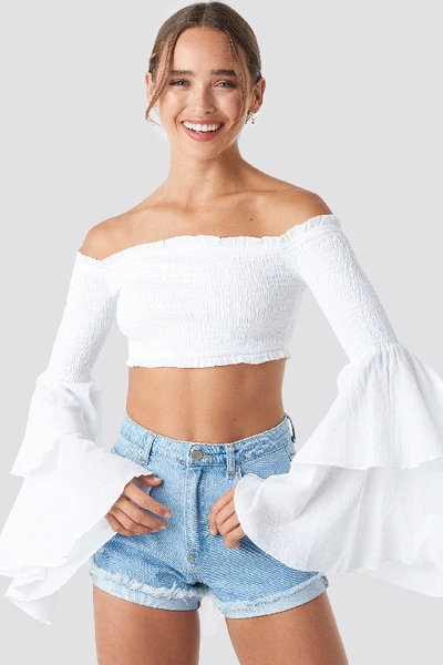 Shop Céline & Talisa X Na-kd Off Shoulder Bell Sleeve Top - White