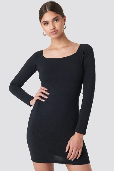 Shop Na-kd Square Neckline Fitted Dress - Black