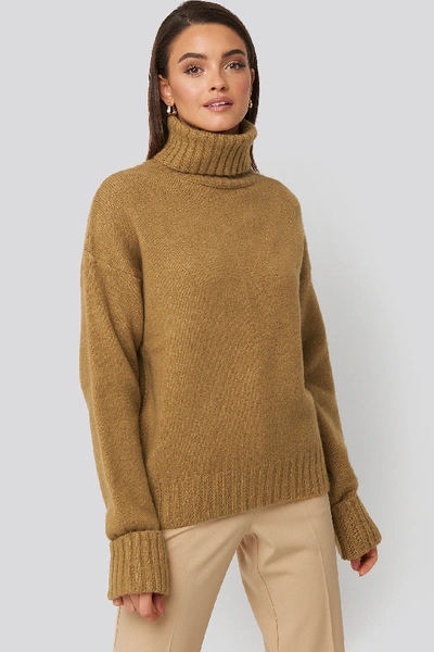 Shop Afj X Na-kd Folded Sleeve Oversize Sweater - Brown In Light Beige