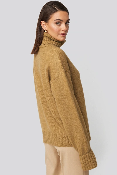 Shop Afj X Na-kd Folded Sleeve Oversize Sweater - Brown In Light Beige