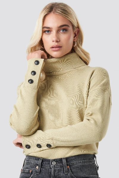 Shop Na-kd Button Sleeve Highneck Sweater In Beige