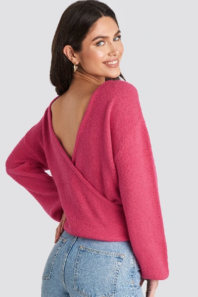 Shop Na-kd V-neck Back Overlap Knitted Sweater - Pink In Fuchsia